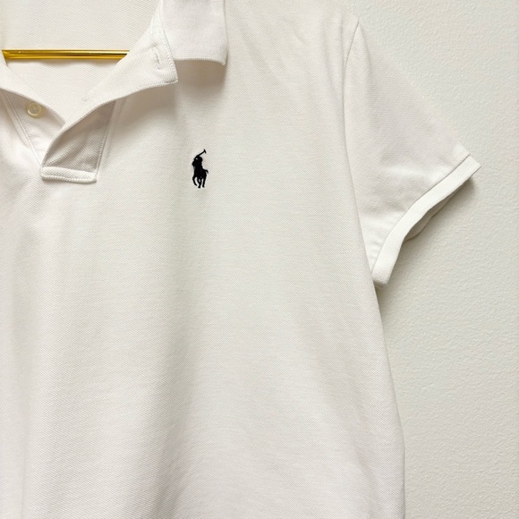 Polo Ralph Lauren Boxy Fit Cropped Polo Shirt Size‎ Large White Pique Cotton - Picture 5 of 11